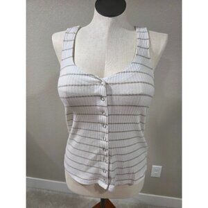 Torrid White & Gray Striped Button-Front Ribbed Tank Top M/L